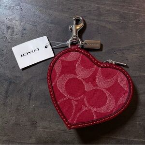 Coach Heart Zip Pouch Bag Charm/Key Clip, True Red